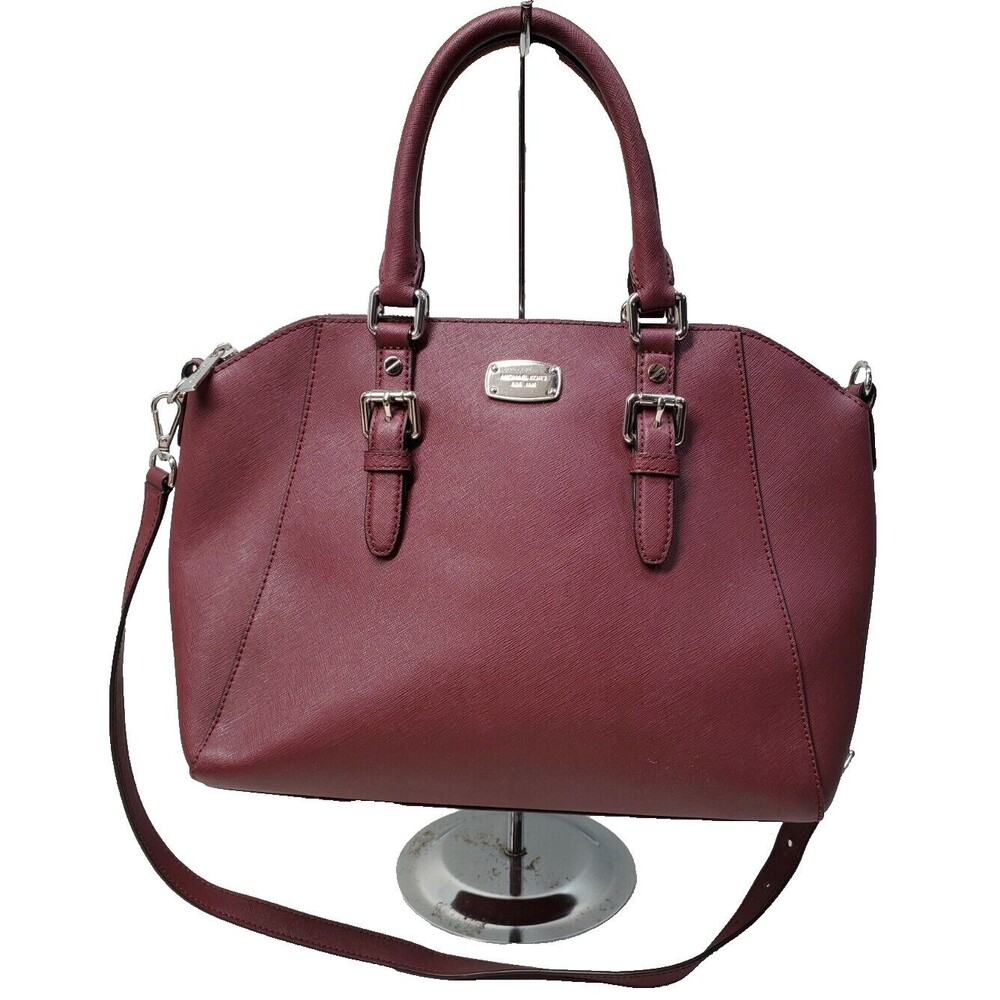 MICHAEL KORS BURGUNDY SAFFIANO SATCHEL CROSSBODY LARGE